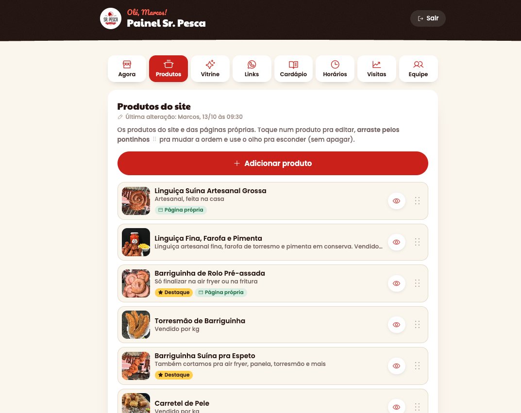 Painel de produtos da Sr. Pesca